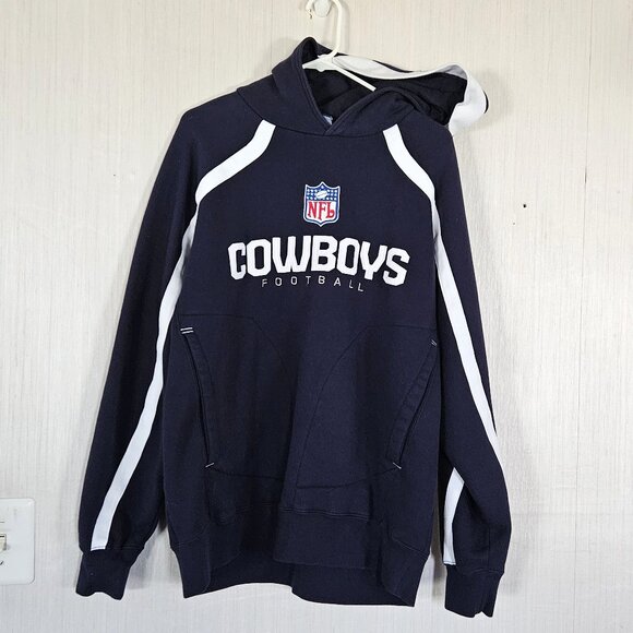 VTG Reebok Dallas Cowboys Football Hoodie Sweatshirt Navy Blue - Sz M - Picture 1 of 10